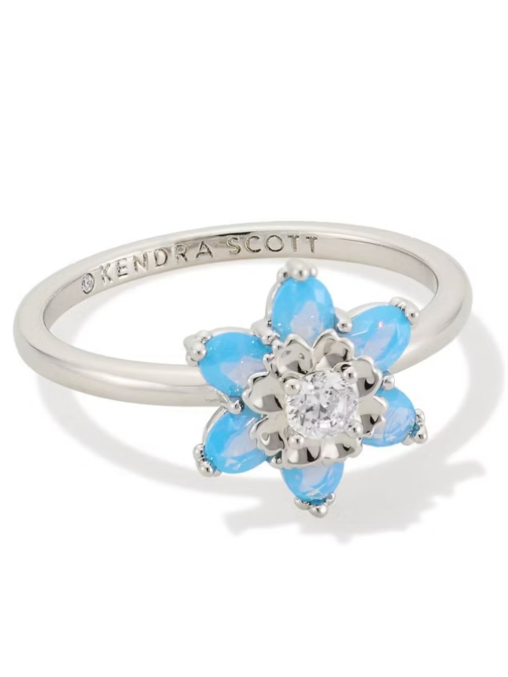 Kendra Scott Alyssa Band Ring - Rhodium/Light Blue Opalite Crystal Size 8 NWT